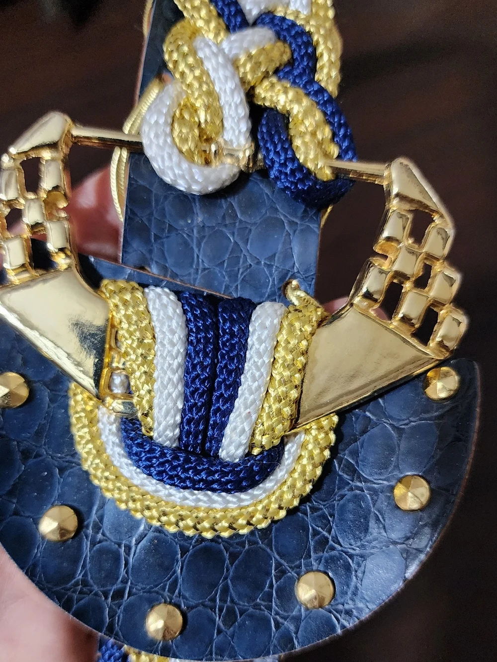 Vintage 80s Statement Belt Rope Leather Mix Gold Hardware Nautical Style